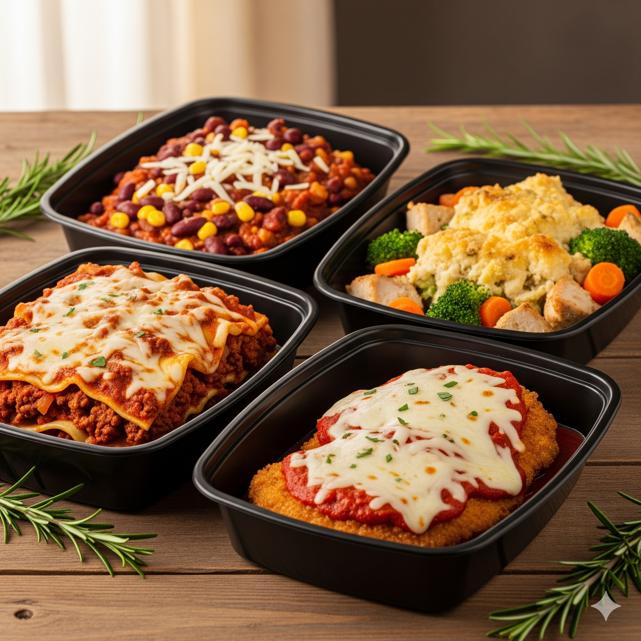 Meal prep containers with family-style meals